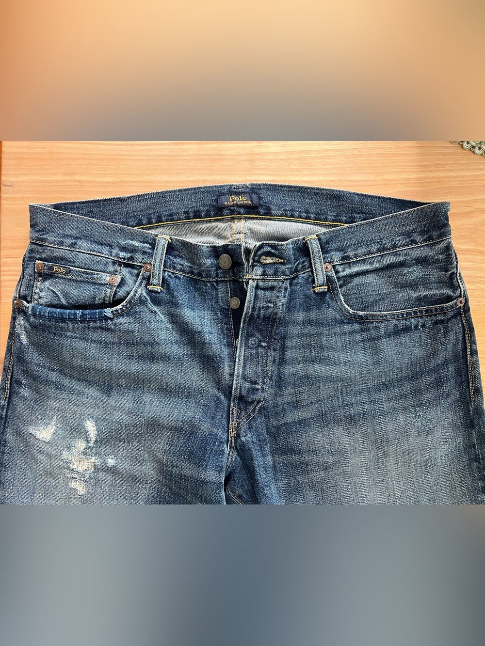 Polo Jeans by Ralph Lauren Distressed Mid-Blue Denim Sullivan Slim RARE 34x30